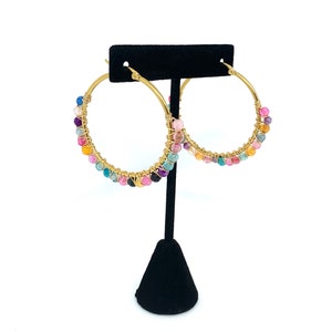 Multicolor Natural Stones Beaded Bliss Cute Affordable top quality fashion jewelry Hoop Earrings, Hoops