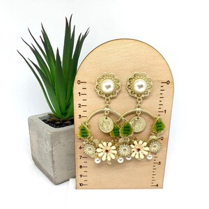 Original Eden Gold and Green Earrings /Unique Statement Earrings / Flower garden  earrings/ beautiful earrings / flower jewelry / large