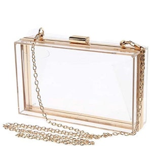Transparent Purse/ Clear Handbag / Clear Purse / See Through Purse/ Transparent handbag / Clear Bag Gold Straps/ Square Clear Purse /