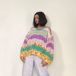 Hand knit 'Boulevard of Dreams' chunky, multicolored, oversized pullover image 2