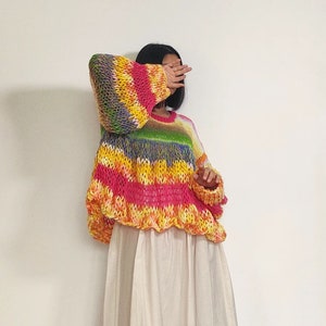 Hand knit 'Boulevard of Dreams' chunky, multicolored, oversized pullover image 1