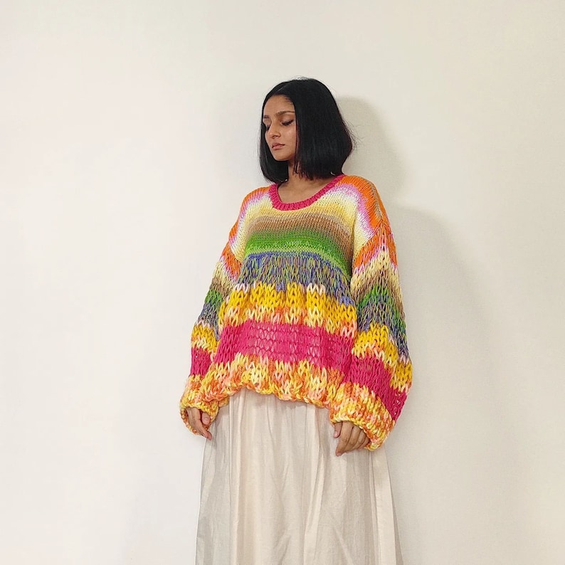 Hand knit 'Boulevard of Dreams' chunky, multicolored, oversized pullover image 4