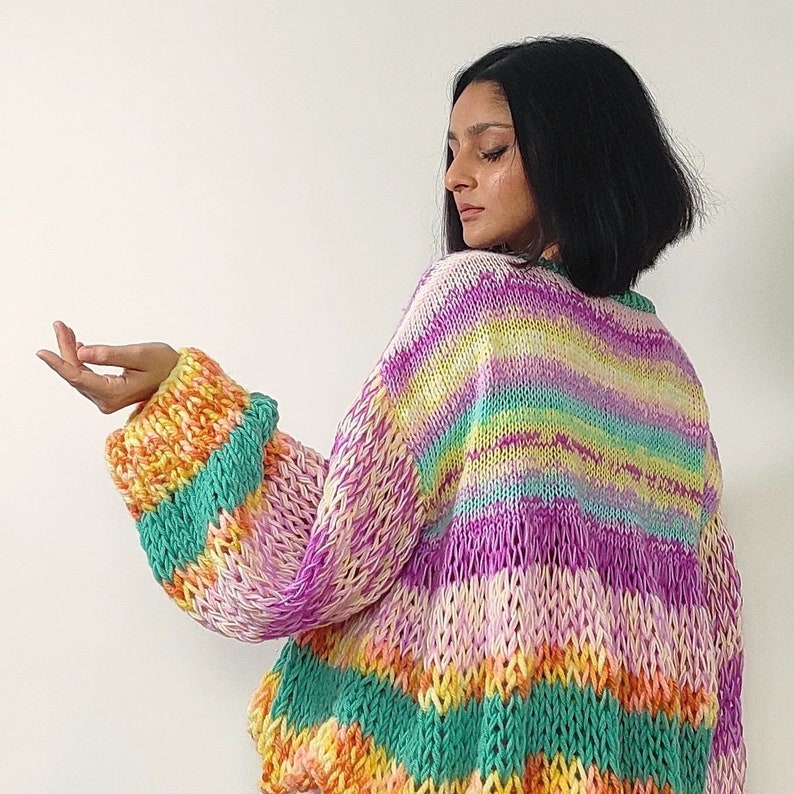 Hand knit 'Boulevard of Dreams' chunky, multicolored, oversized pullover image 5