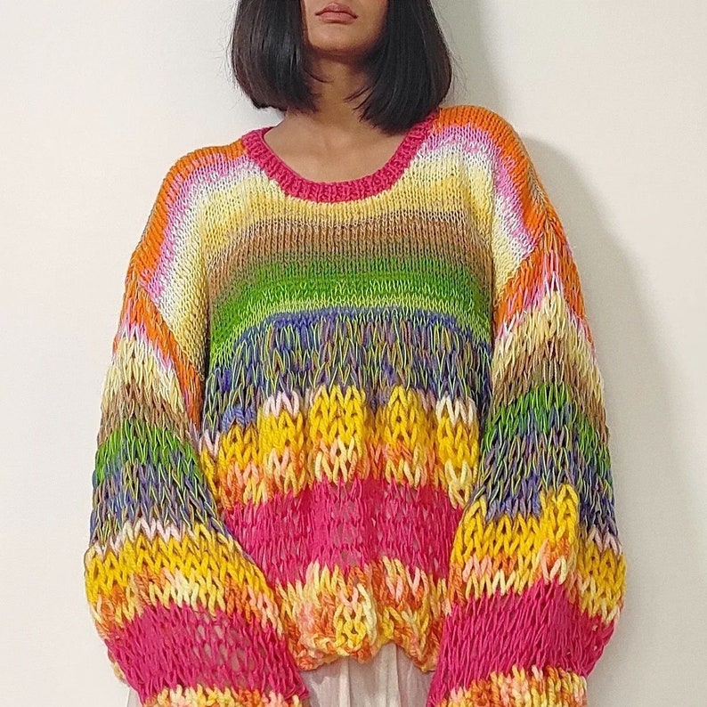 Hand knit 'Boulevard of Dreams' chunky, multicolored, oversized pullover image 6