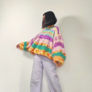 Hand knit 'Boulevard of Dreams' chunky, multicolored, oversized pullover image 4