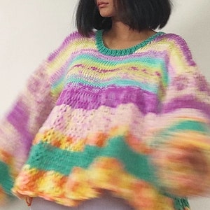 Hand knit 'Boulevard of Dreams' chunky, multicolored, oversized pullover image 6