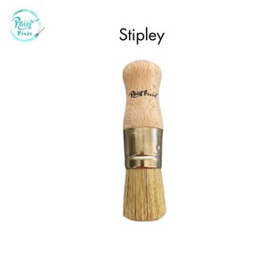 May include: A stippling brush with a wooden handle and a metal ferrule. The brush has a rounded wooden handle with the text "Paint Pixie" printed on it. The brush bristles are light brown. The word "Stipley" is printed above the brush.
