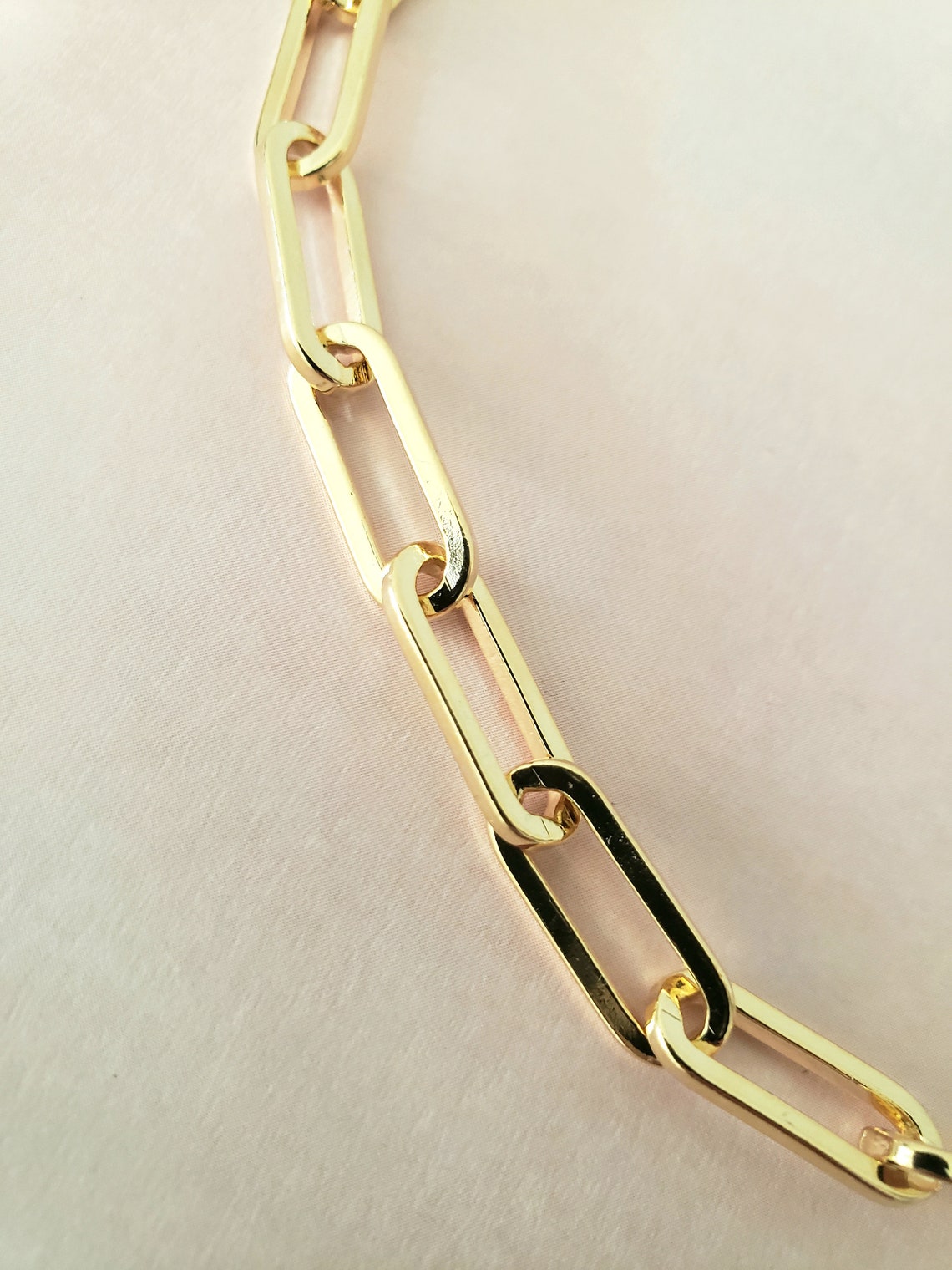 18k Gold Plated Paper Clip Necklace Oval link Chain Fine Etsy