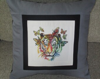 Pillow Pillow Cover Embroidered Pillow Cover Tiger Pillow Quilted Pillow Bed Pillow Sofa Pillow Gray Pillow