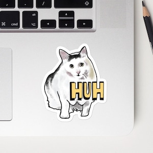 Adesivo de gato meme, gato huh, gato meme, gatos meme, gato engraçado, adesivo engraçado, adesivo meme, adesivos sem bolhas