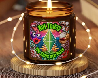 Vela de soja com tema de jogos e aromaterapia de The Sims - Hoje não, meus Sims estão ocupados, presente relaxante para jogadores, decoração para casa, jogos