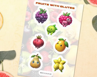 Hoja de pegatinas de frutas con glúteos: pegatinas kawaii divertidas