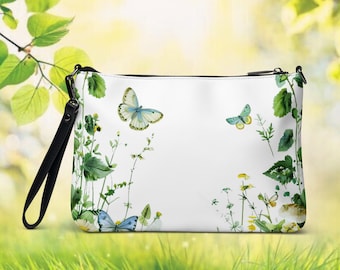 Floral Butterfly Crossbody Bag: Faux Leather Summer Purse