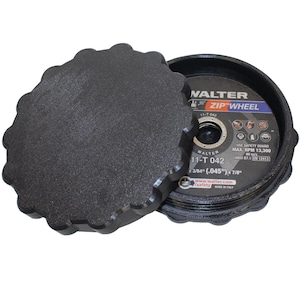 May include: A black plastic container with a black lid. The container holds a Walter Zip Wheel cutting disc. The disc is labeled "Walter Zip Wheel" and has the model number "1/16"-T-042".