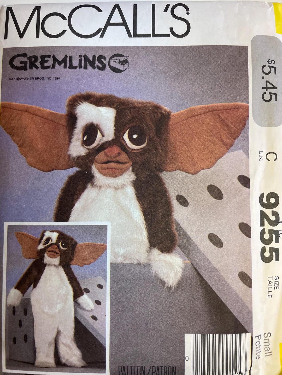 Childs Vintage Gremlins Costume Pattern Mccalls 9255 Size Small/7' NEW ...