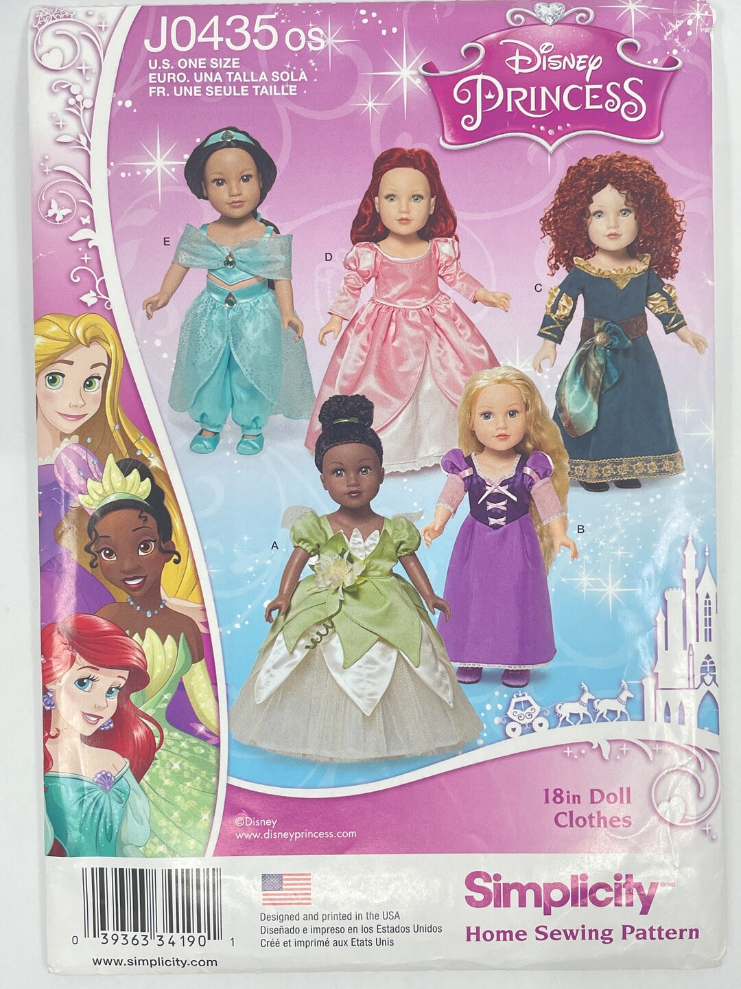 18 Disney Princess Doll Clothes Pattern Simplicity J0435 UNCUT - Etsy