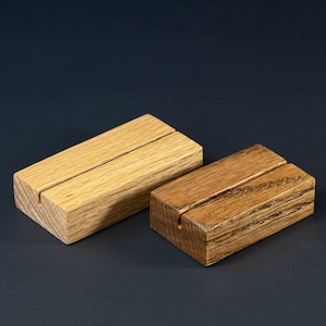 Custom Width Wood Holders for Cards, Menus, Photos | Oak Wood Blocks for Table Display | Name Card and Dinner Event Holders