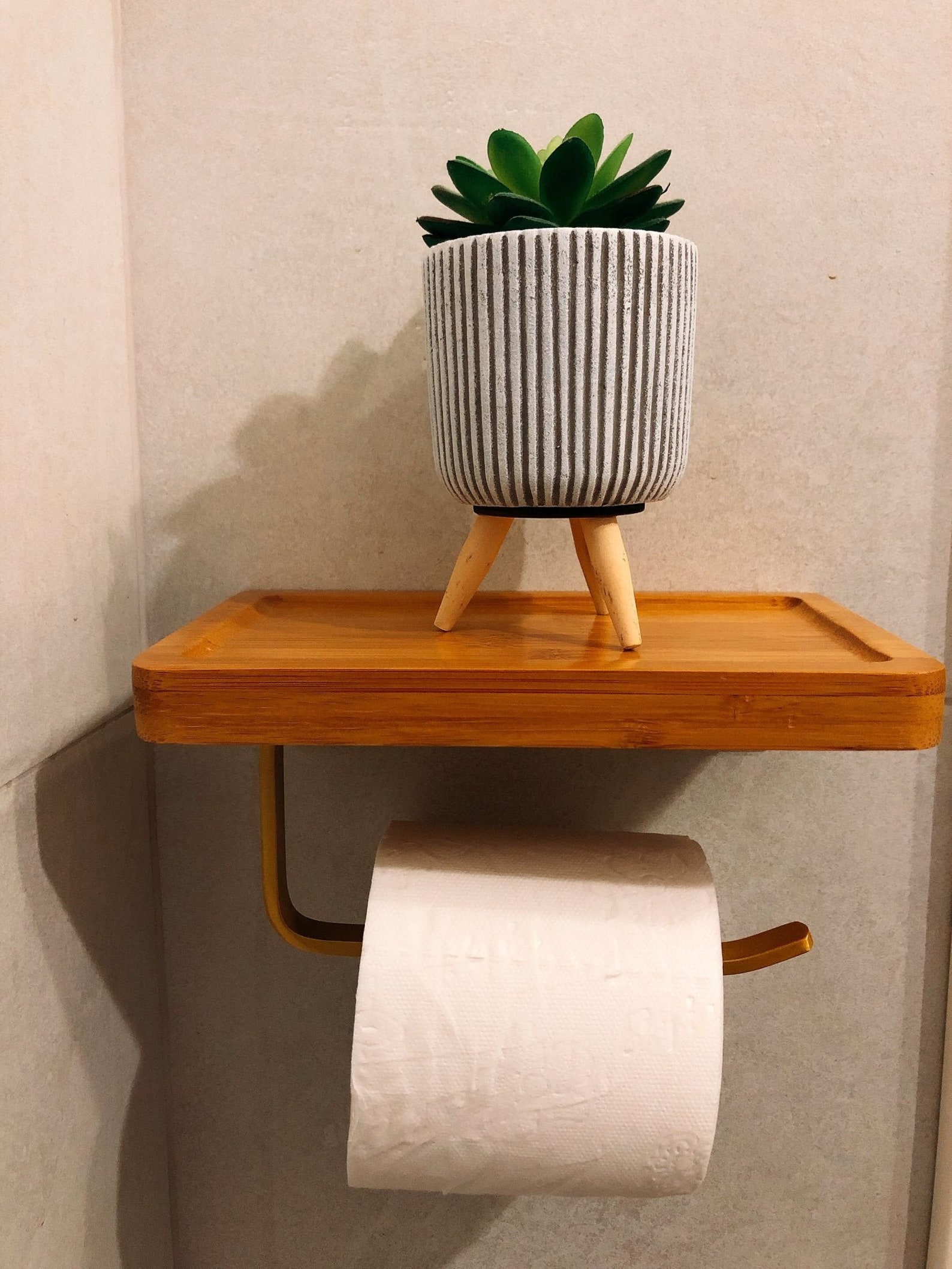 Toilet roll holder bamboo with metal shelftoilet pepper Etsy