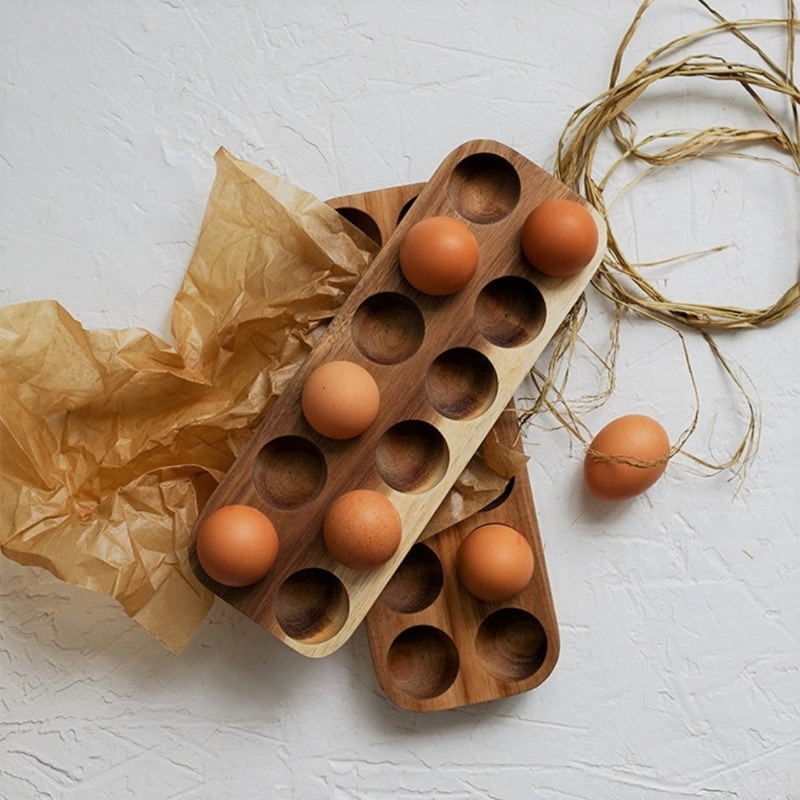 Set of 3 Wooden Egg Tray Rusty woody egg holder for 12 or 4 Etsy