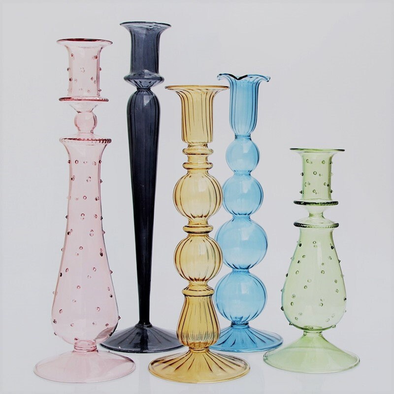 Delicate Hand Blown Retro Candle Holders Glass candlesticks Etsy