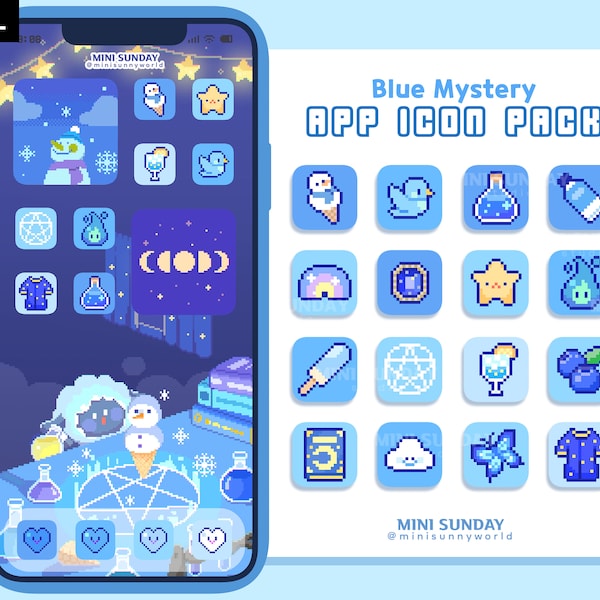 63 App Icon Pack / Blue Mystery / Wallpapers & Widgets / Pixel / iOS App Icons / Android / Home Screen