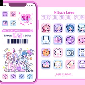 63 App Icon Pack / Kitsch Love Expansion / Girly / Wallpapers & Widgets / Pixel / iOS App Icons / Android / Home Screen