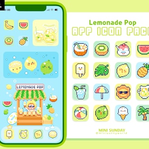 63 App Icon Pack / Lemonade Pop / Summer Season / Wallpapers & Widgets / Pixel / iOS App Icons / Android / Home Screen