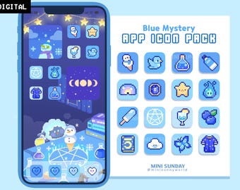 63 App Icon Pack / Blue Mystery / Wallpapers & Widgets / Pixel / iOS App Icons / Android / Home Screen
