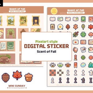 Scent of Fall Digital Stickers / Sticker Sheet / Pixelart Style / Planner Sticker