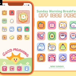 63 App Icon Paket / Sonntagmorgen Frühstück / Wallpapers & Widgets / Pixel / iOS App Icons / Android / Start Bildschirm