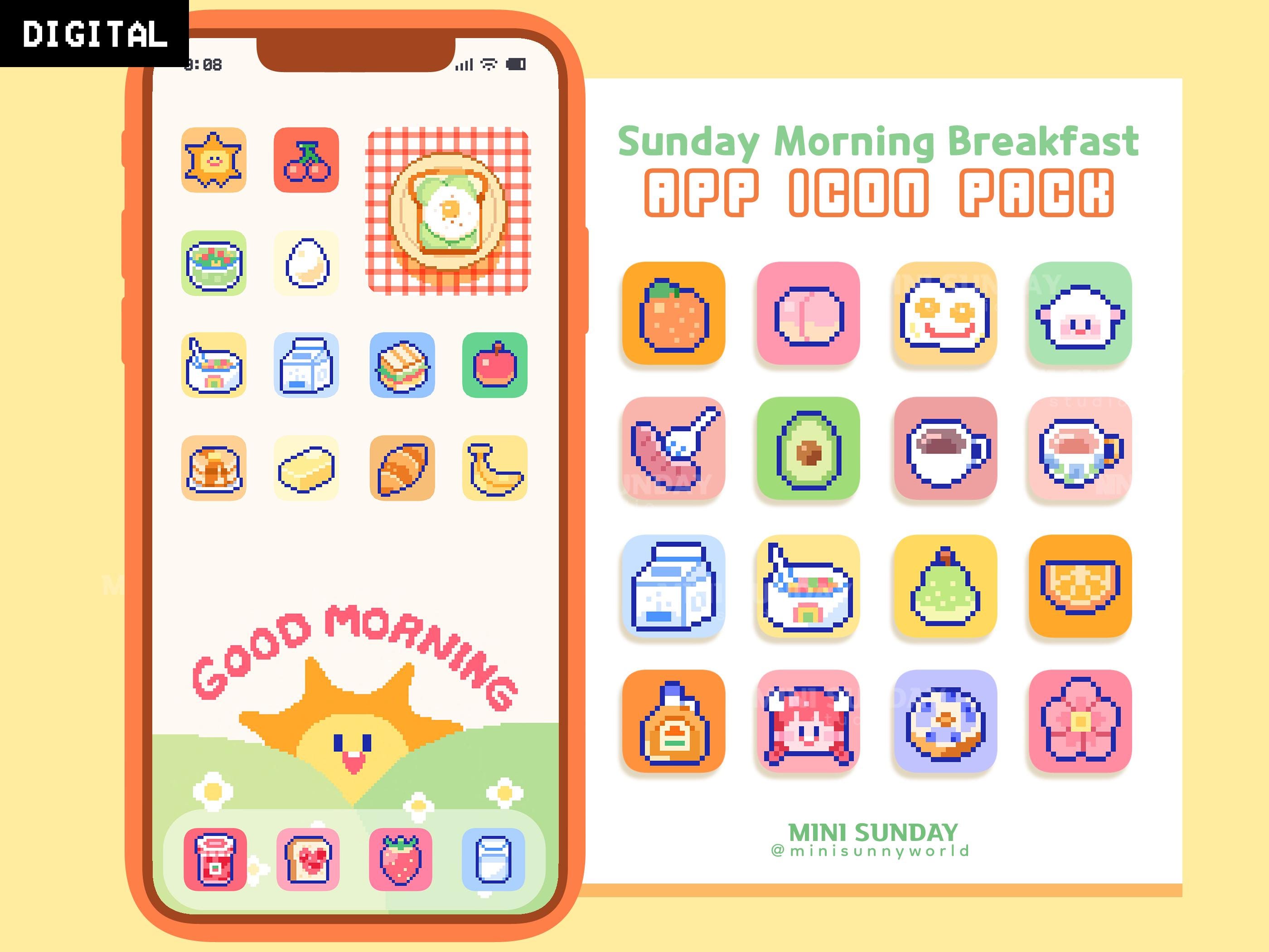 63 App Icon Pack / Sunday Morning Breakfast / Wallpapers & Widgets / Pixel / iOS App Icons / Android / Home Screen