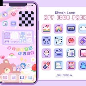 63 App Icon Pack / Kitsch Love / Wallpapers & Widgets / Pixel / iOS App Icons / Android / Home Screen