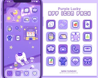 63 App Icon Pack / Purple Lucky / Wallpapers & Widgets / Pixel / iOS App Icons / Android / Home Screen
