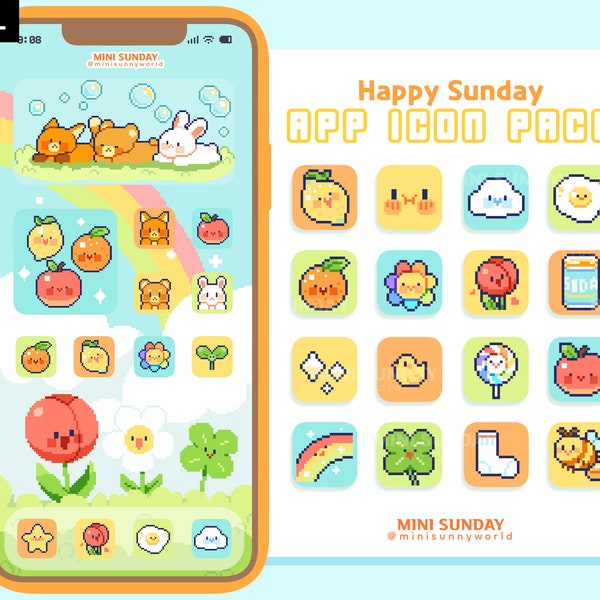 63 App Icon Pack / Happy Sunday / Kidcore / Wallpapers & Widgets / Pixel / iOS App Icons / Android / Home Screen