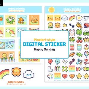 Happy Sunday Digital Stickers / Sticker Sheet / Pixelart Style / Planner Sticker