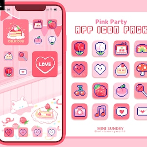 63 App Icon Pack / Pink Party / Wallpapers & Widgets / Pixel / iOS App Icons / Android / Home Screen