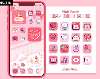 63 App Icon Pack / Pink Party / Wallpapers & Widgets / Pixel / iOS App Icons / Android / Home Screen