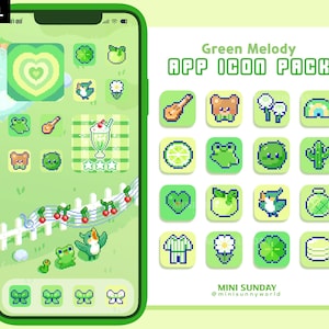 63 App Icon Pack / Green Melody / Wallpapers & Widgets / Pixel / iOS App Icons / Android / Home Screen