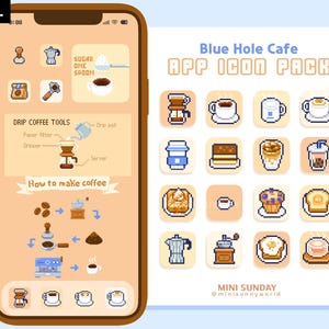 63 App Icon Pack / Blue Hole Cafe / Coffee / Wallpapers & Widgets / Pixel / iOS App Icons / Android / Home Screen