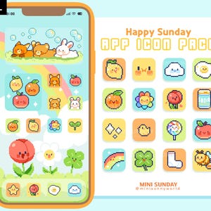 63 App Icon Paket / Glücklicher Sonntag / Kidcore / Wallpapers & Widgets / Pixel / iOS App Icons / Android / Startbildschirm
