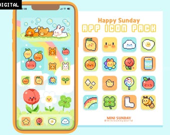 63 App Icon Pack / Happy Sunday / Kidcore / Wallpapers & Widgets / Pixel / iOS App Icons / Android / Home Screen