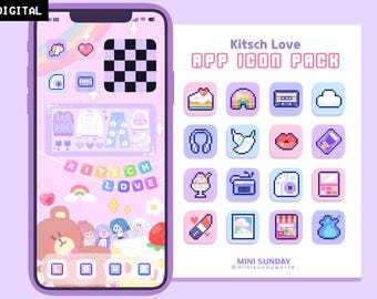 63 App Icon Pack / Kitsch Love / Wallpapers & Widgets / Pixel / iOS App Icons / Android / Home Screen