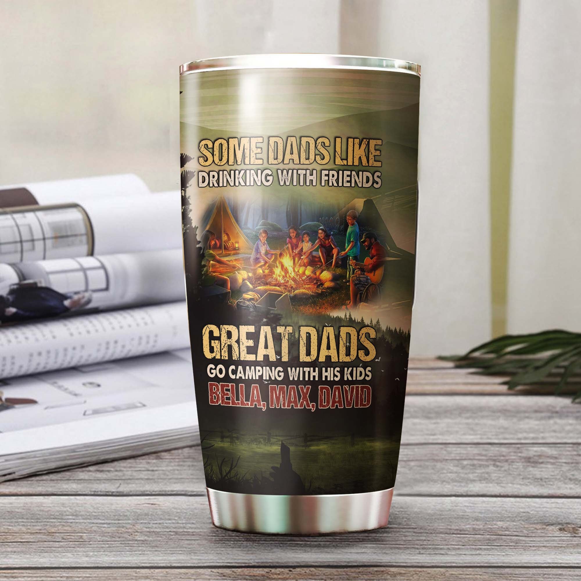 Camping Dad Great dad go camping with his kids personalized Tumbler 20oz