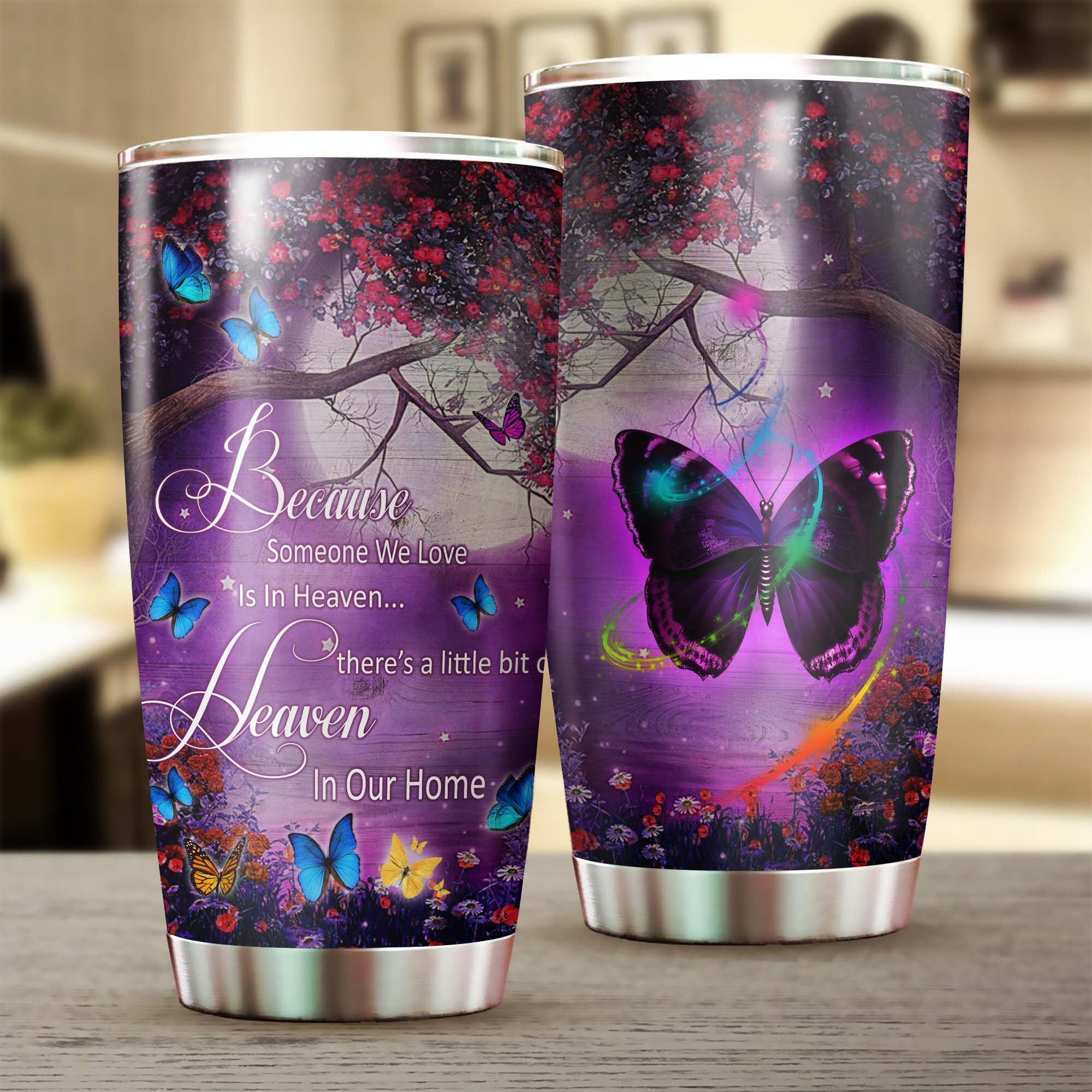 Purple Butterfly Under The Tree Memorial Heaven In Our Home Ringneck Tumbler 20oz