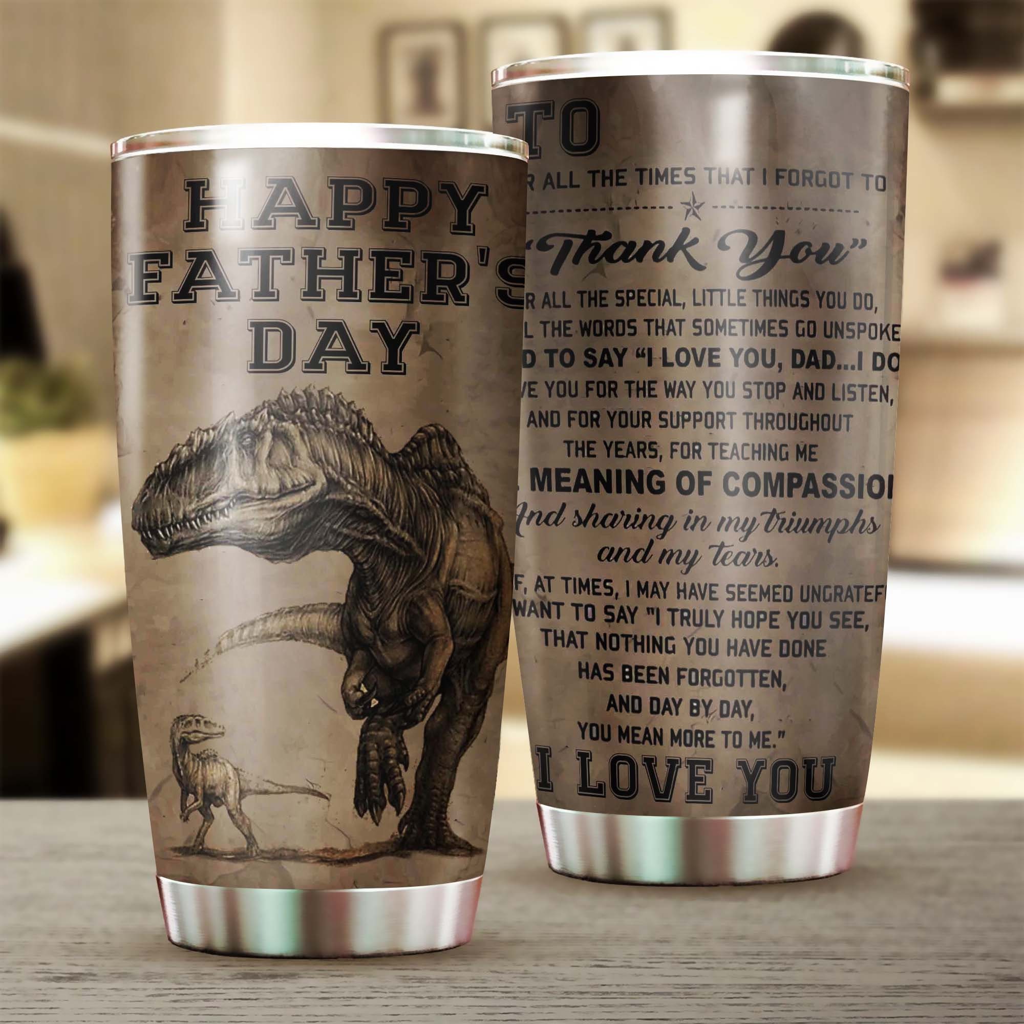 Dinosaur Letter To Father Meaningful Touching Happy Father's day -Birthday Christmas Ringneck Tumbler 20oz