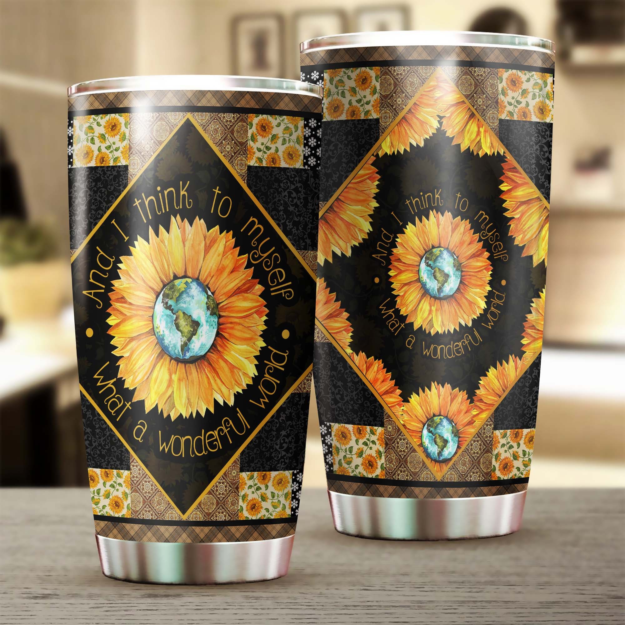 What A Wonderful World Sunflower Stainless Steel Ringneck Tumbler 20oz