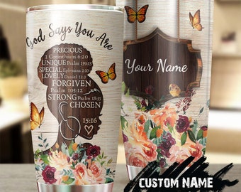 Black Women Birthday Christmas Gift Bible God Says You Are Precious Personalized Tumbler Gift For Her-Workout Set Tumbler Cup For Women -