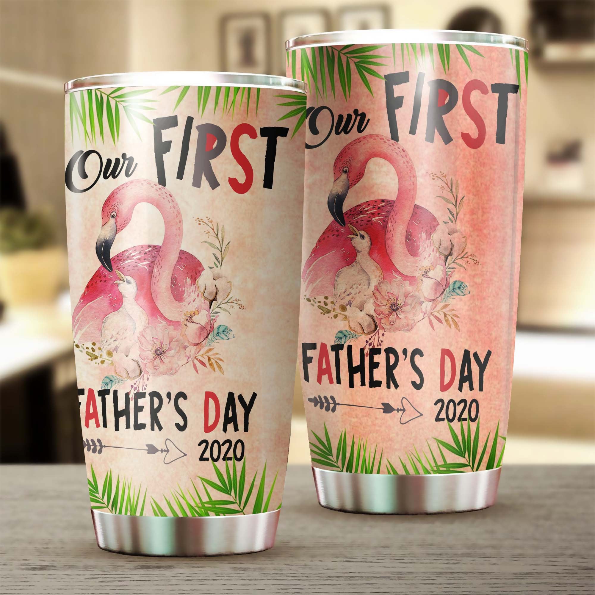 First Father's Day Gift Custom Year Flamingo Ringneck Tumbler 20oz