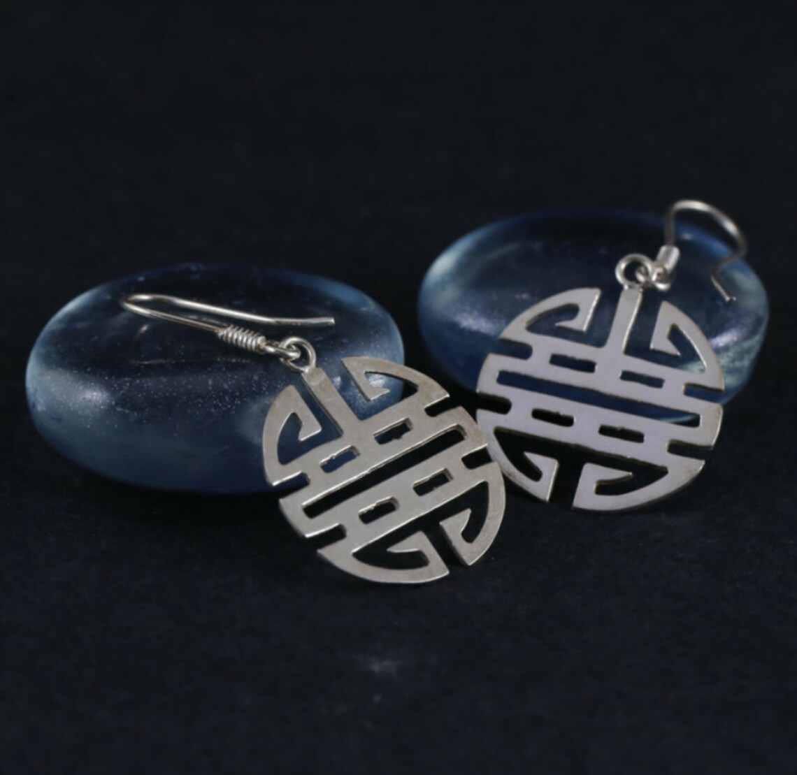 Pure Silver Chinese Good Luck Dangle Earrings Good Luck Etsy