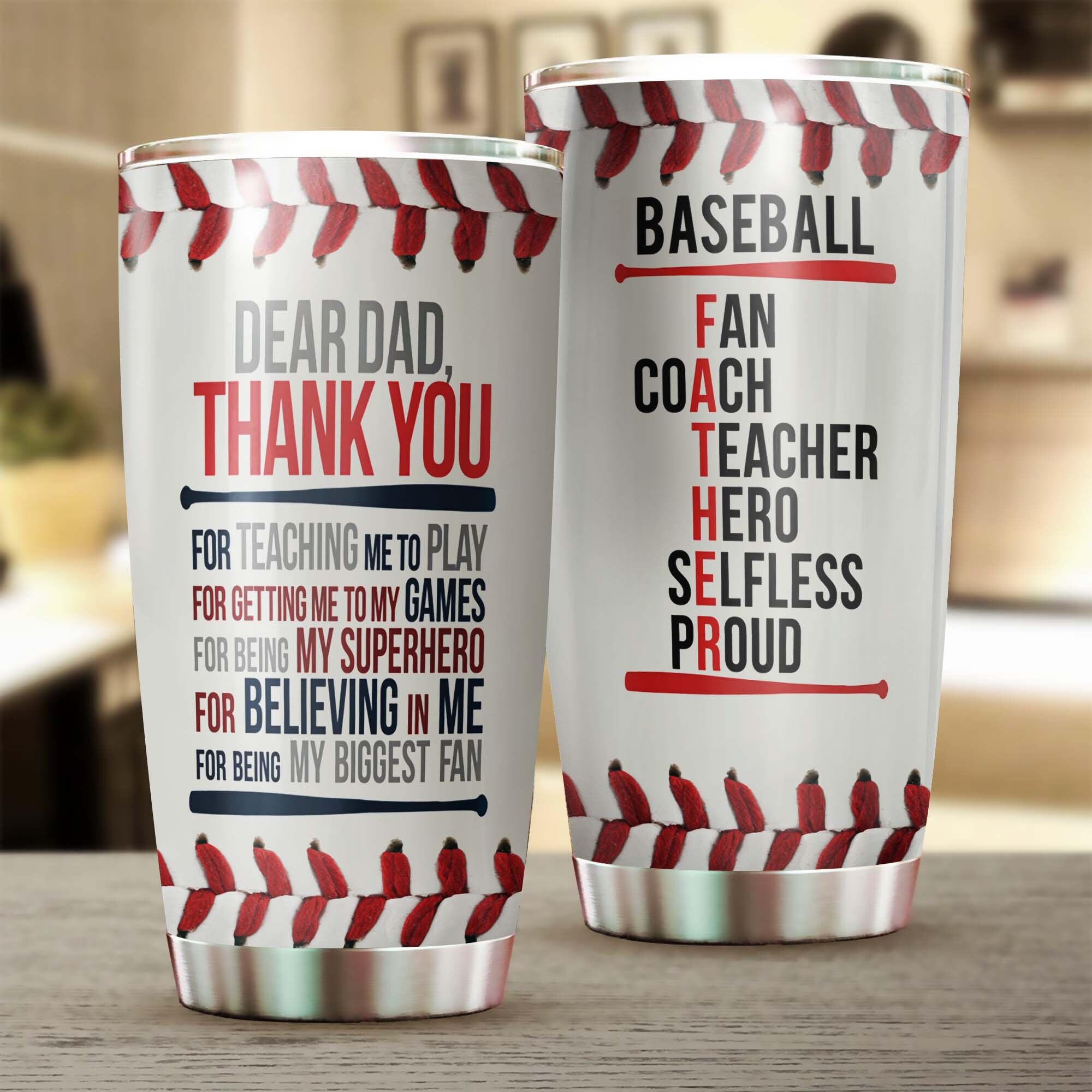 Baseball Dad Thank You For Teaching Me Play Being My Biggest Fan Ringneck Tumbler 20oz